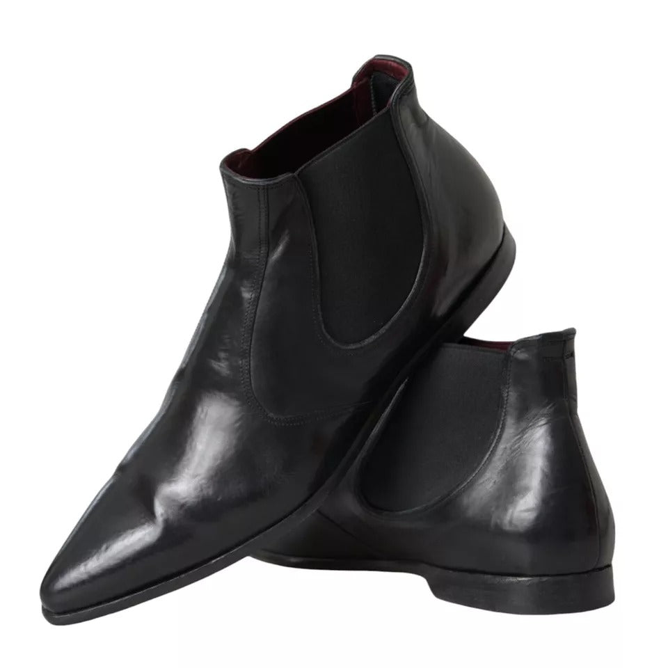 Dolce &amp; Gabbana Black Leather Chelsea Men Ankle Boots Shoes