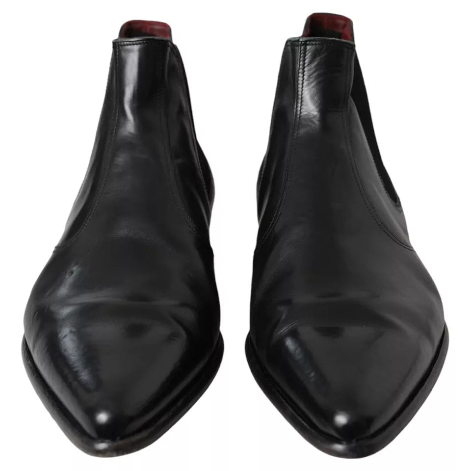 Dolce &amp; Gabbana Black Leather Chelsea Men Ankle Boots Shoes