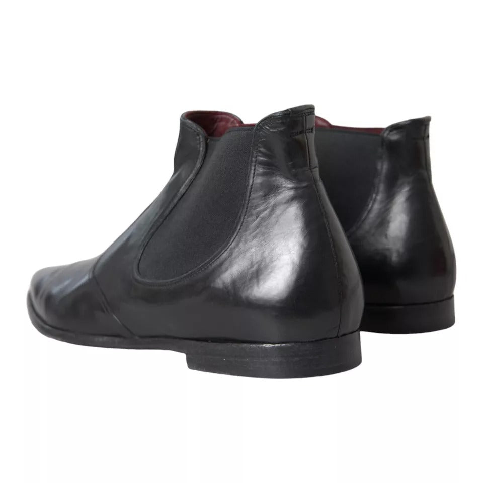 Dolce &amp; Gabbana Black Leather Chelsea Men Ankle Boots Shoes