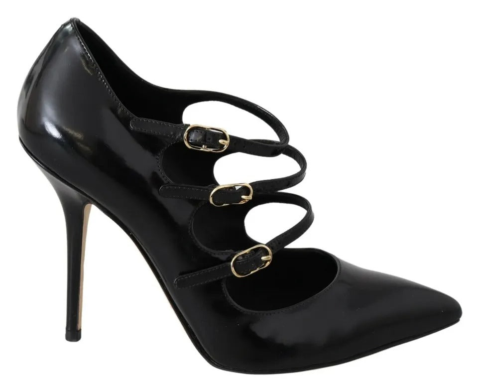 Dolce &amp; Gabbana Black Leather Ankle Strap Heels Pumps Shoes