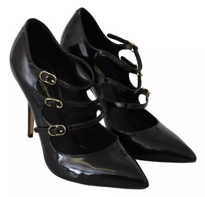 Dolce &amp; Gabbana Black Leather Ankle Strap Heels Pumps Shoes