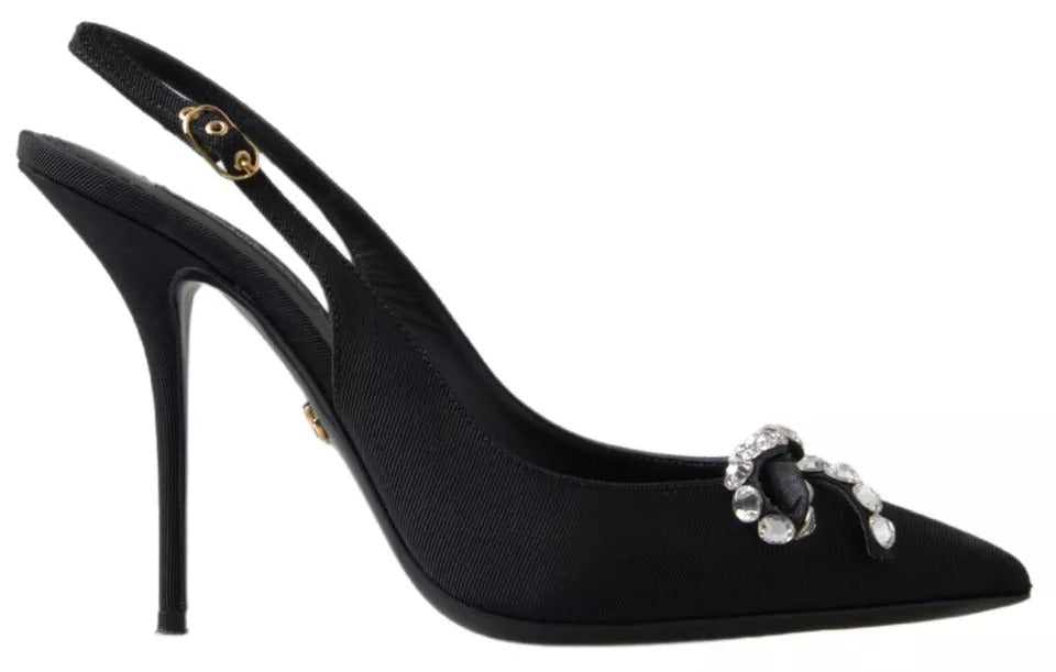 Dolce &amp; Gabbana Black Crystal Embellished Slingback Heel Shoes