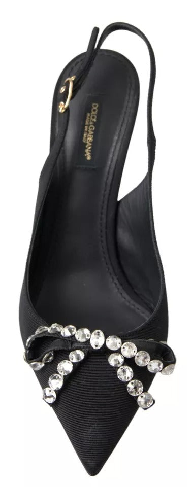 Dolce &amp; Gabbana Black Crystal Embellished Slingback Heel Shoes