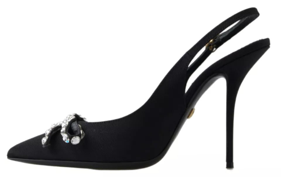 Dolce &amp; Gabbana Black Crystal Embellished Slingback Heel Shoes