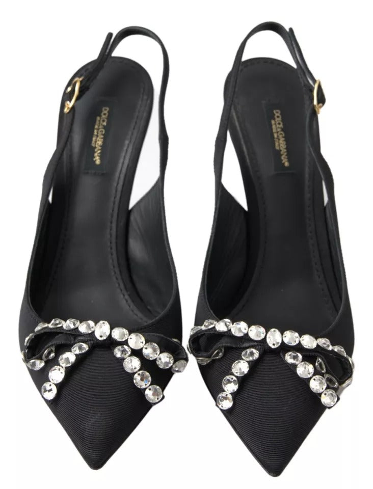 Dolce &amp; Gabbana Black Crystal Embellished Slingback Heel Shoes