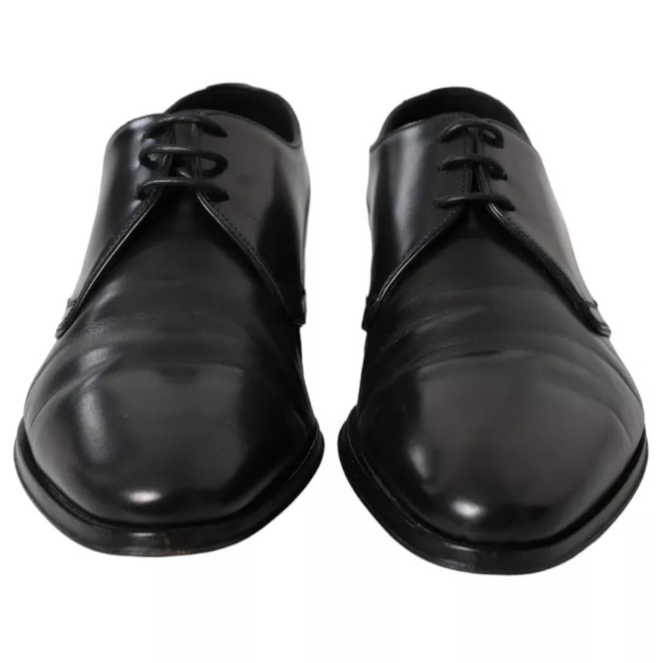 Dolce &amp; Gabbana Black Leather Derby Formal Dress Men Shoes