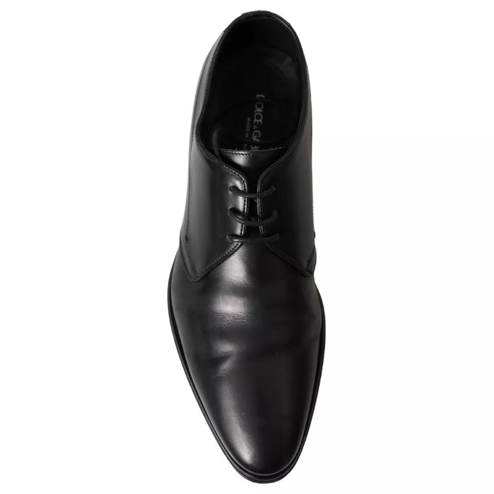 Dolce &amp; Gabbana Black Leather Derby Formal Dress Men Shoes