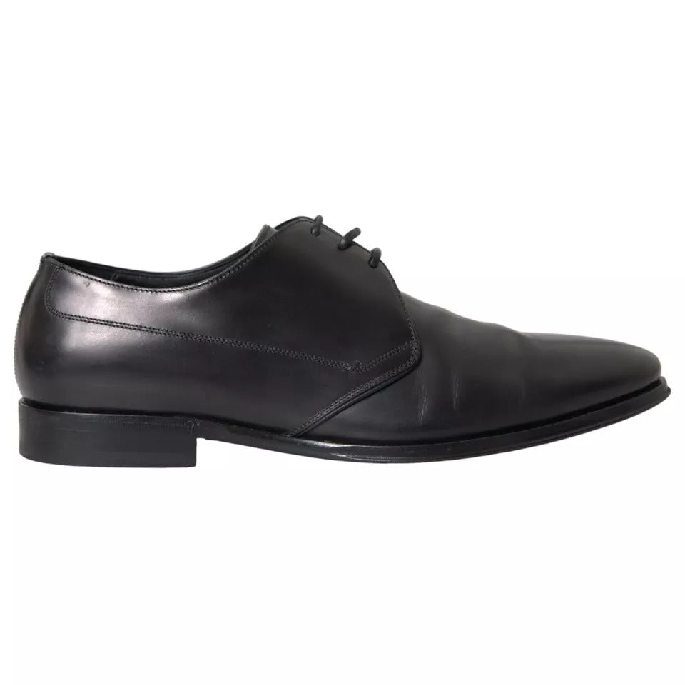 Dolce &amp; Gabbana Black Leather Derby Formal Dress Men Shoes