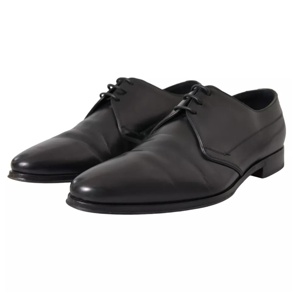 Dolce &amp; Gabbana Black Leather Derby Formal Dress Men Shoes