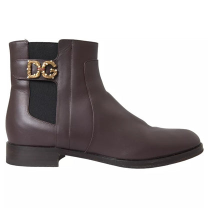 Dolce &amp; Gabbana Brown Leather AMORE Flats Ankle Boots Shoes