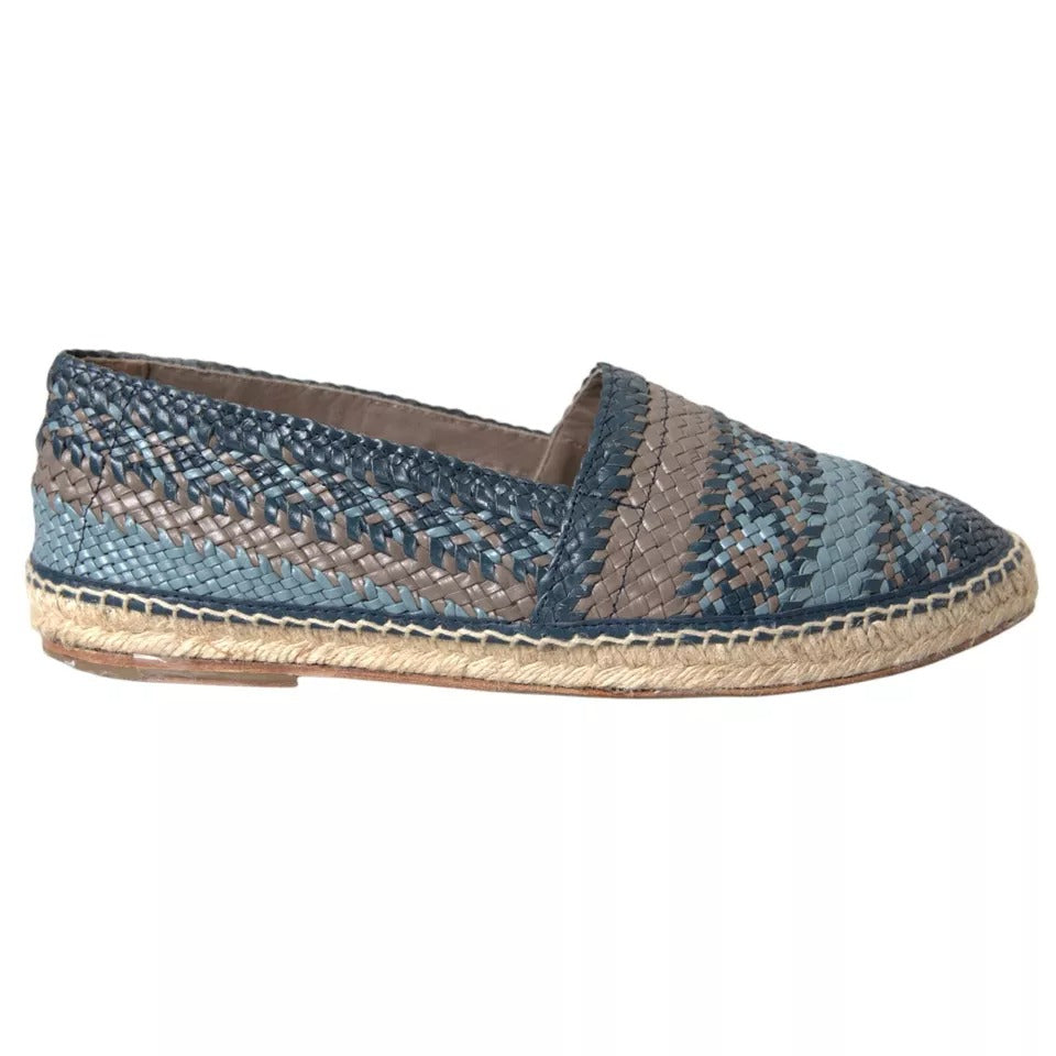 Dolce &amp; Gabbana Blue Gray Woven Leather Buffalo Espadrille Shoes