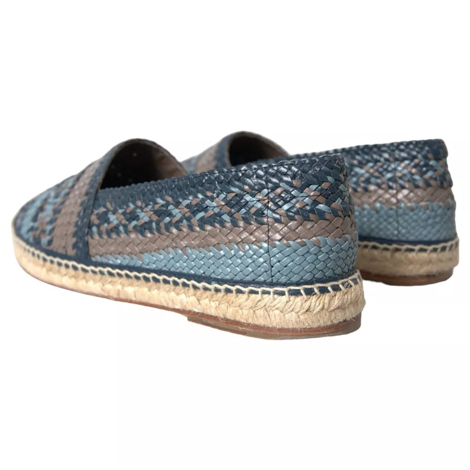 Dolce &amp; Gabbana Blue Gray Woven Leather Buffalo Espadrille Shoes