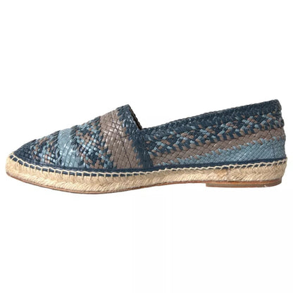 Dolce &amp; Gabbana Blue Gray Woven Leather Buffalo Espadrille Shoes