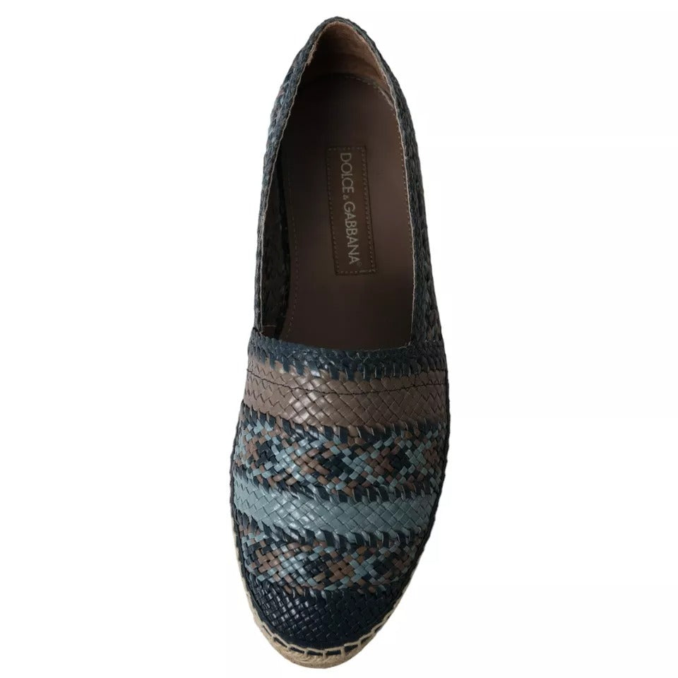 Dolce &amp; Gabbana Blue Gray Woven Leather Buffalo Espadrille Shoes