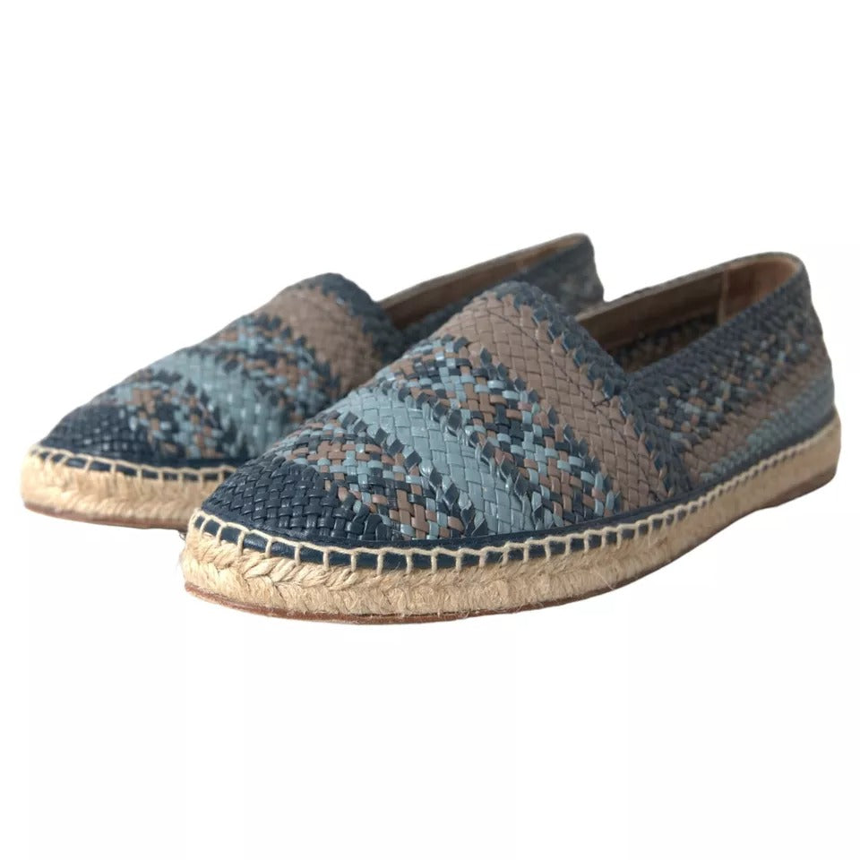 Dolce &amp; Gabbana Blue Gray Woven Leather Buffalo Espadrille Shoes