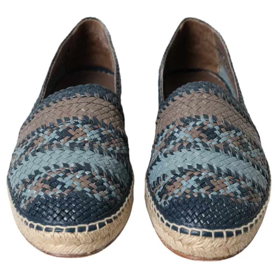 Dolce &amp; Gabbana Blue Gray Woven Leather Buffalo Espadrille Shoes