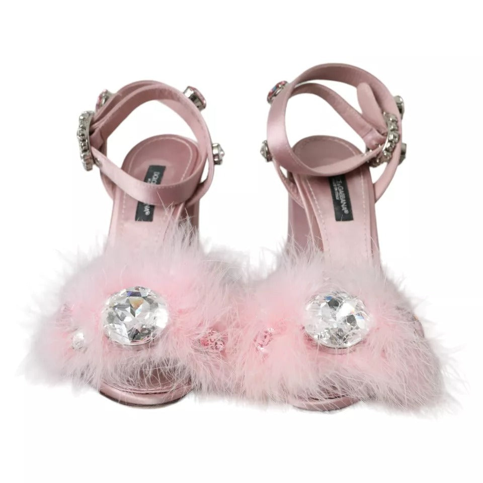 Dolce &amp; Gabbana Pink Turkey Feather Crystal Sandals Shoes