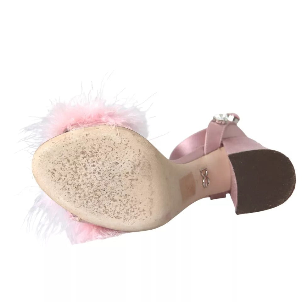 Dolce &amp; Gabbana Pink Turkey Feather Crystal Sandals Shoes