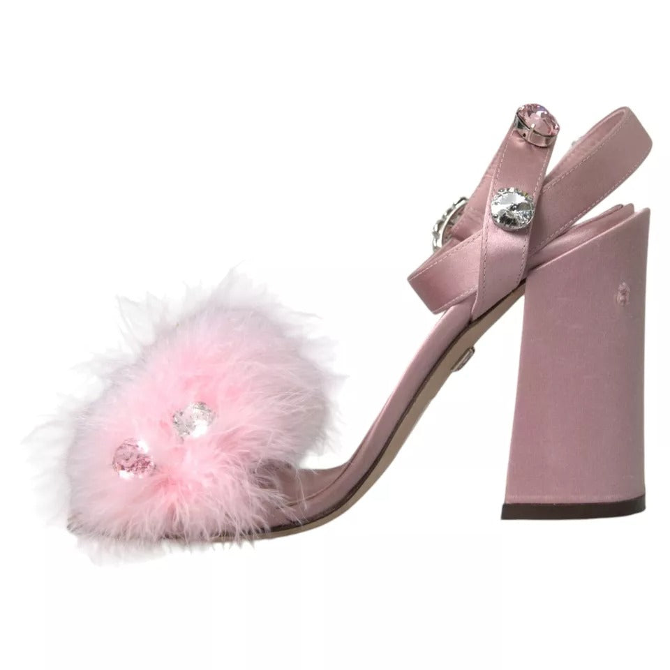 Dolce &amp; Gabbana Pink Turkey Feather Crystal Sandals Shoes