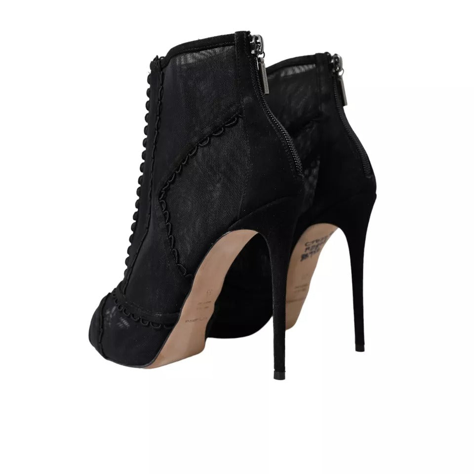 Dolce &amp; Gabbana Black Tulle Stiletto Heels Short Boots Shoes