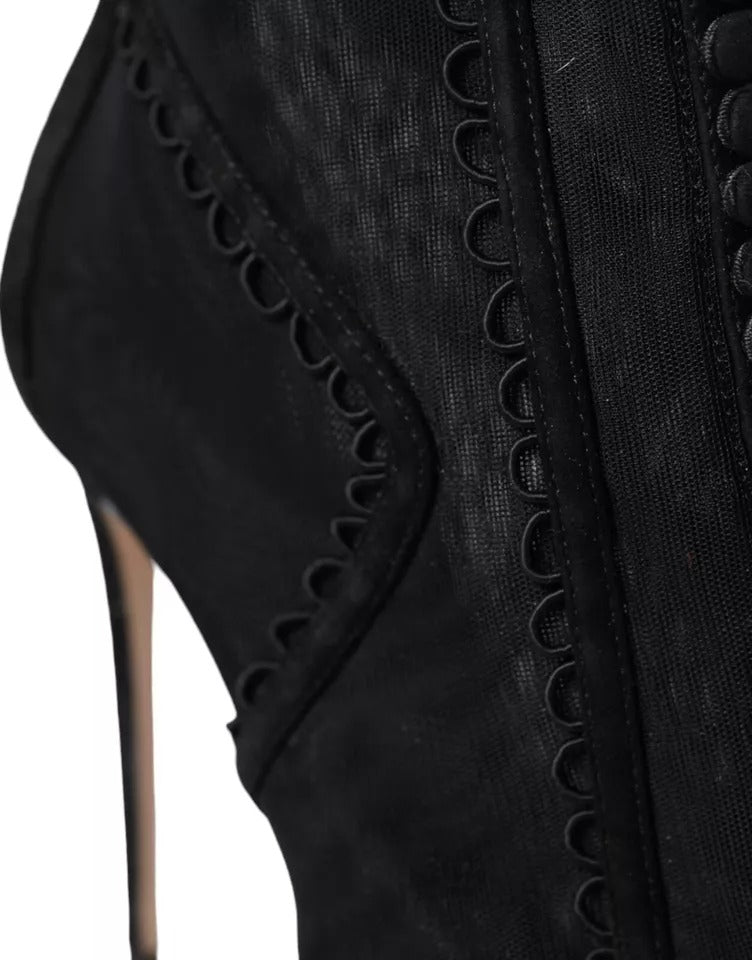 Dolce &amp; Gabbana Black Tulle Stiletto Heels Short Boots Shoes