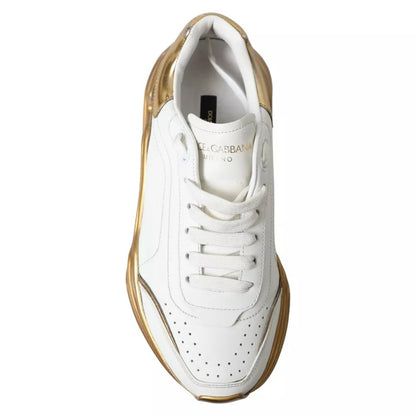 Dolce &amp; Gabbana White Gold Low Top Leather Sneakers Daymaster Shoes