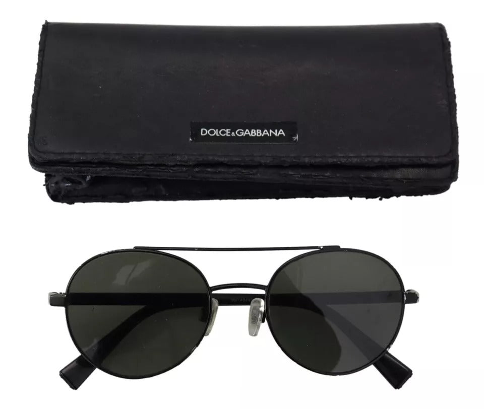 Dolce &amp; Gabbana Matte Black Steel Frame Green Lens DG2245 Sunglasses