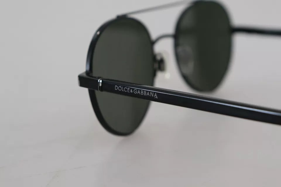 Dolce &amp; Gabbana Matte Black Steel Frame Green Lens DG2245 Sunglasses