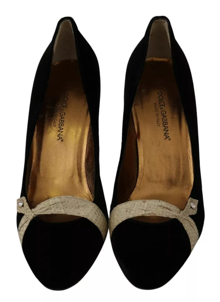 Dolce &amp; Gabbana Black Velvet Ayers High Heels Pumps Shoes