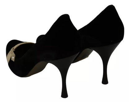 Dolce &amp; Gabbana Black Velvet Ayers High Heels Pumps Shoes