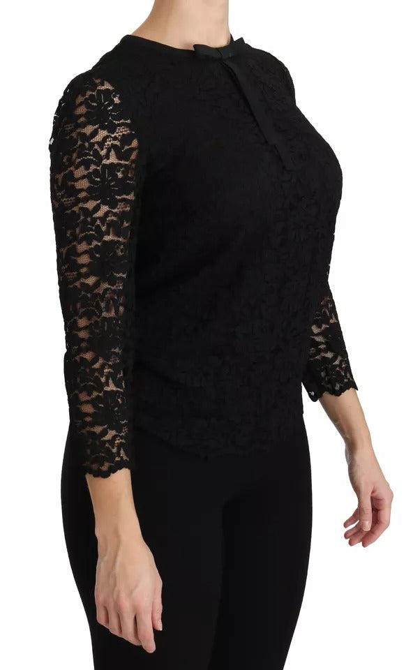 Dolce &amp; Gabbana Black Lace Long Sleeve Blouse Nylon Top