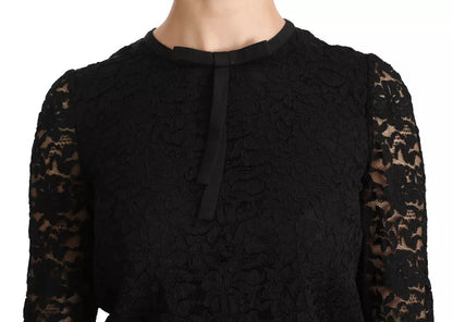 Dolce &amp; Gabbana Black Lace Long Sleeve Blouse Nylon Top