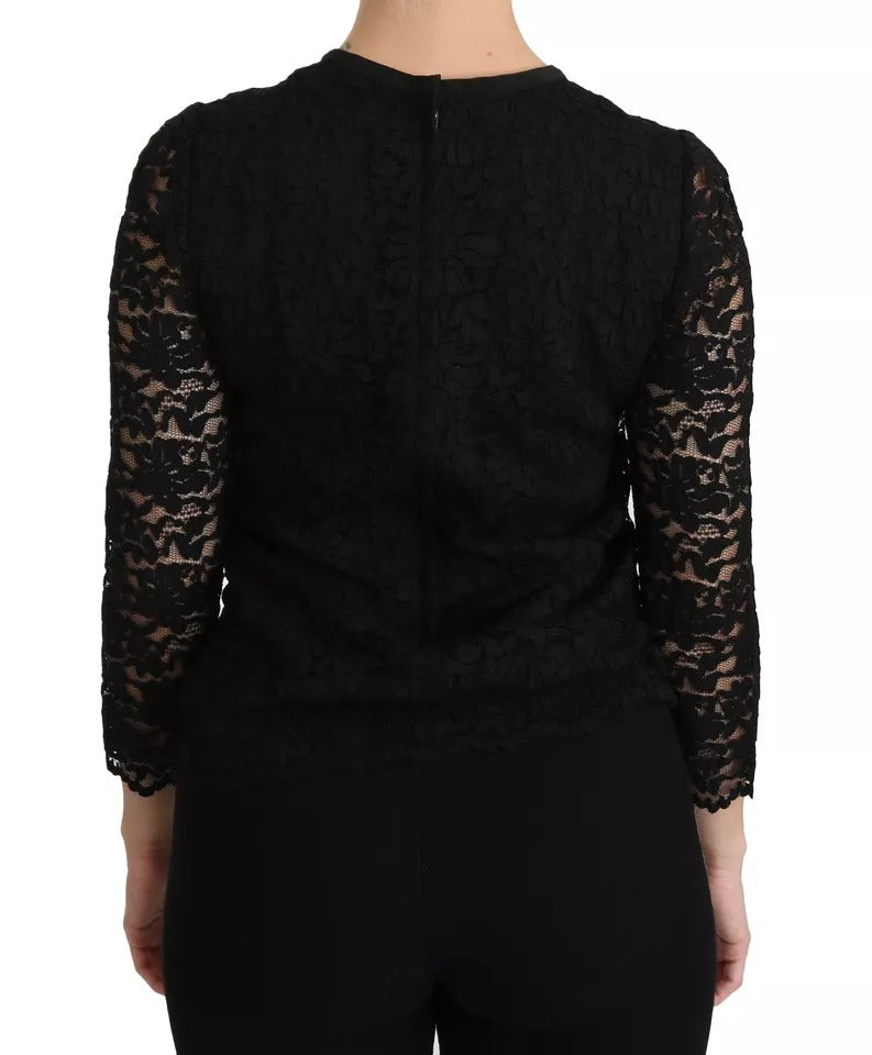 Dolce &amp; Gabbana Black Lace Long Sleeve Blouse Nylon Top