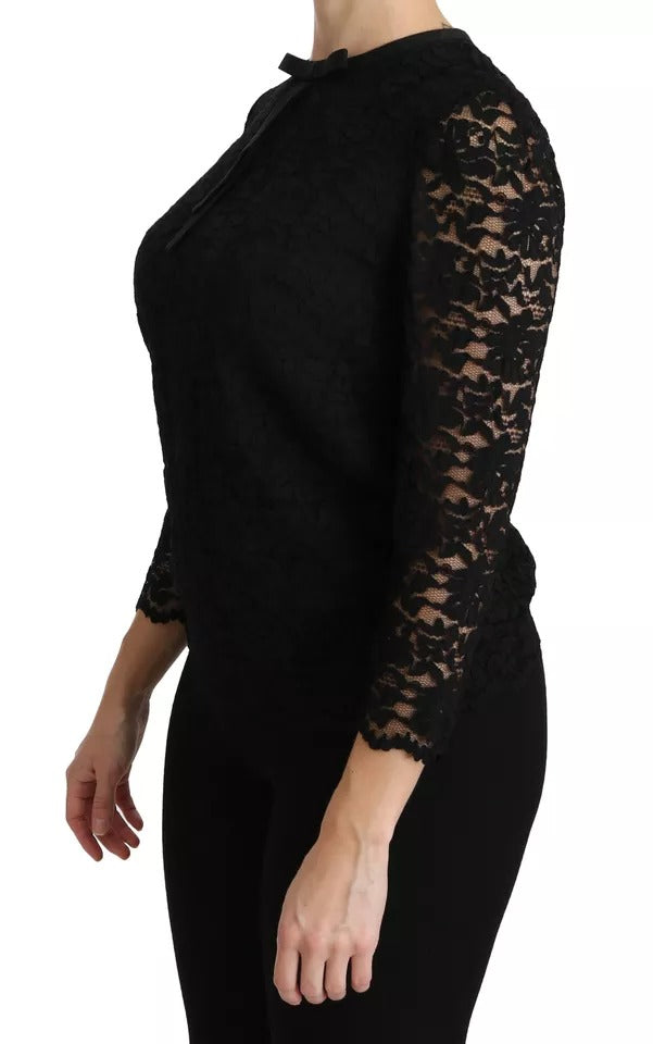 Dolce &amp; Gabbana Black Lace Long Sleeve Blouse Nylon Top