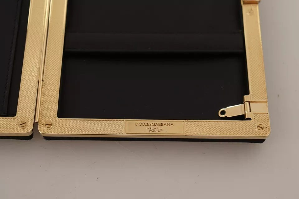 Dolce &amp; Gabbana Black Silk Gold Frame Clutch Evening Party Purse Bag