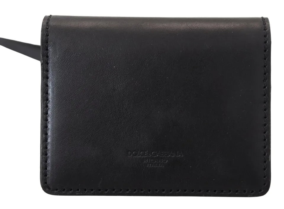 Dolce &amp; Gabbana Black Leather Bifold Shoulder Sling Women Wallet