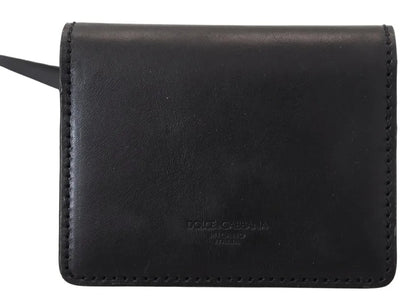 Dolce &amp; Gabbana Black Leather Bifold Shoulder Sling Women Wallet