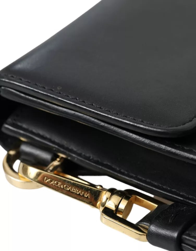 Dolce &amp; Gabbana Black Calf Leather Large Logo Document Holder Clutch Men Bag