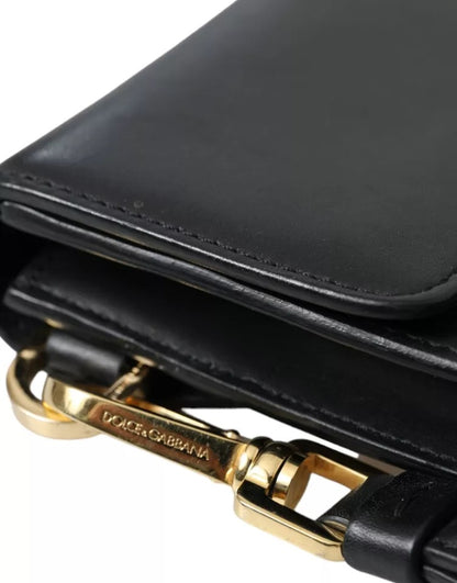 Dolce &amp; Gabbana Black Calf Leather Large Logo Document Holder Clutch Men Bag