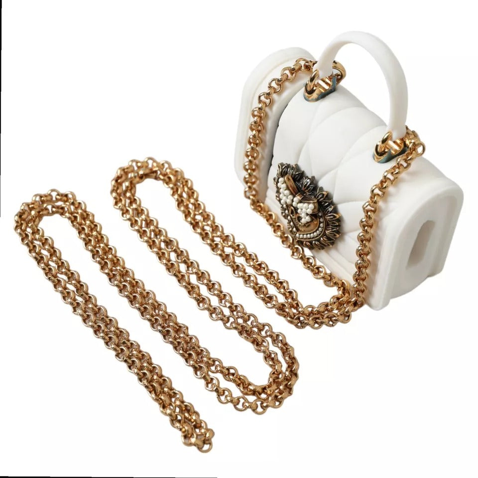 Dolce &amp; Gabbana White Silicone Devotion Heart Bag Gold Chain Hand Airpods Case