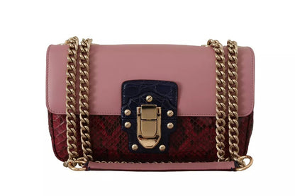 Dolce &amp; Gabbana Pink Red Exotic Skins Gold Chain Purse LUCIA Leather Bag