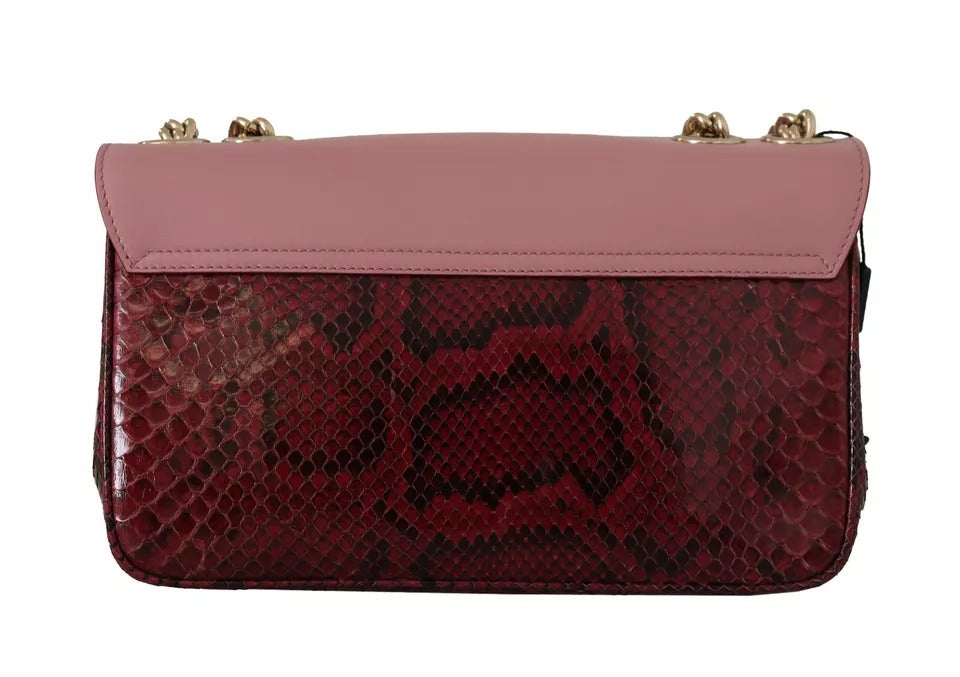 Dolce &amp; Gabbana Pink Red Exotic Skins Gold Chain Purse LUCIA Leather Bag