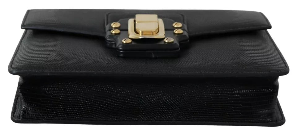 Dolce &amp; Gabbana Black Leather Gold Metal Mini Women Purse Bag Lucia Wallet