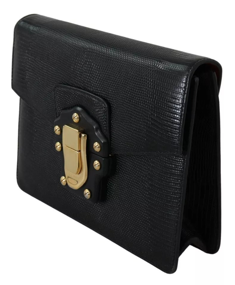 Dolce &amp; Gabbana Black Leather Gold Metal Mini Women Purse Bag Lucia Wallet