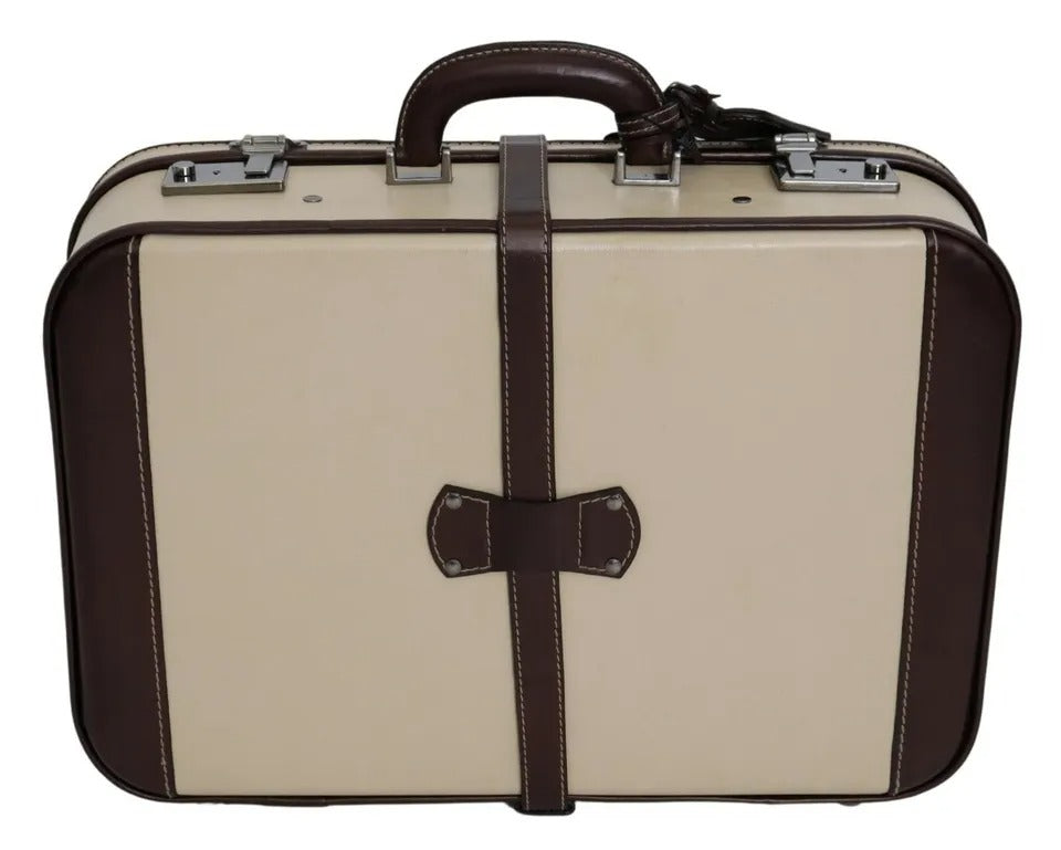 Dolce &amp; Gabbana Brown Beige Leather Mens Travel Suitcase Luggage Bag