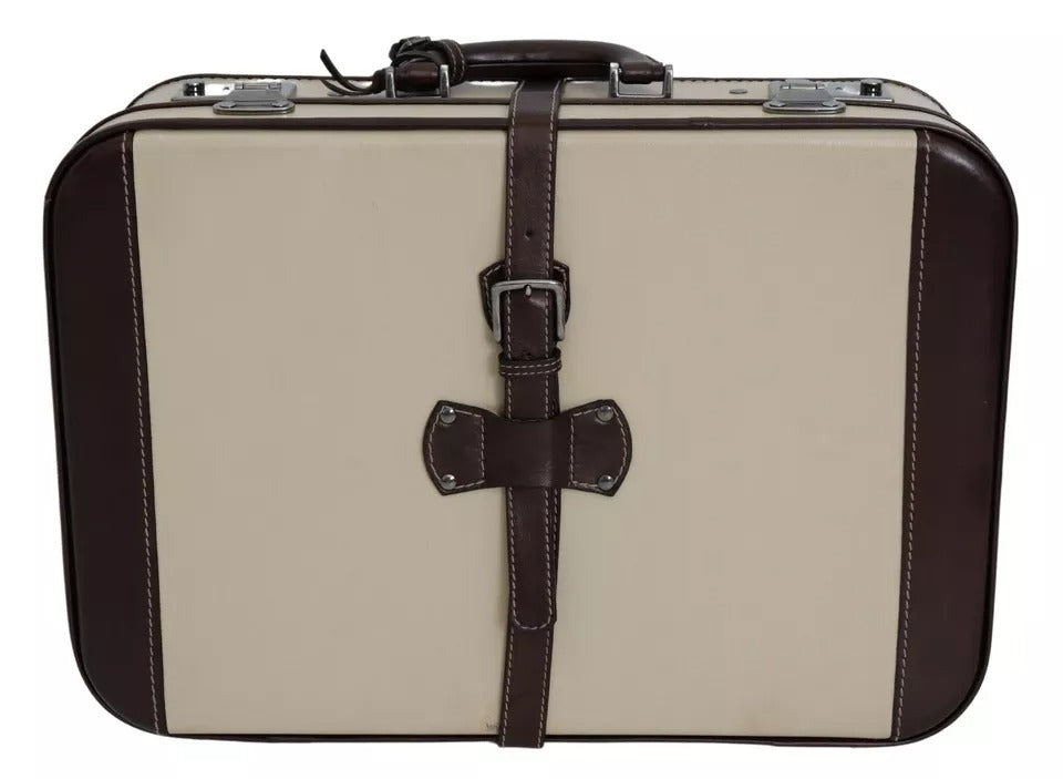 Dolce &amp; Gabbana Brown Beige Leather Mens Travel Suitcase Luggage Bag