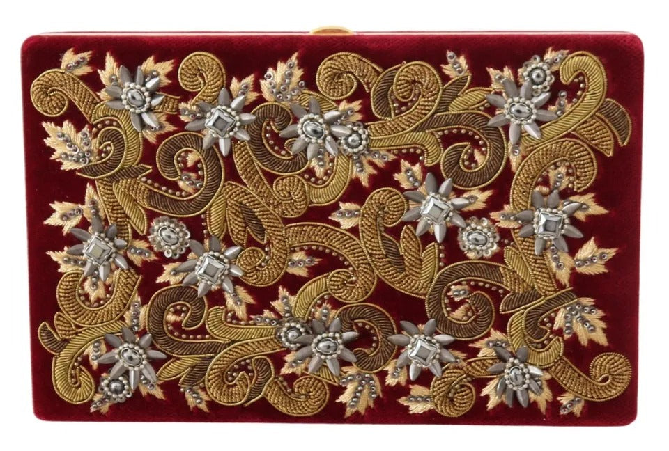 Dolce &amp; Gabbana Red Velvet Gold Frame Clutch Evening Party Purse Bag