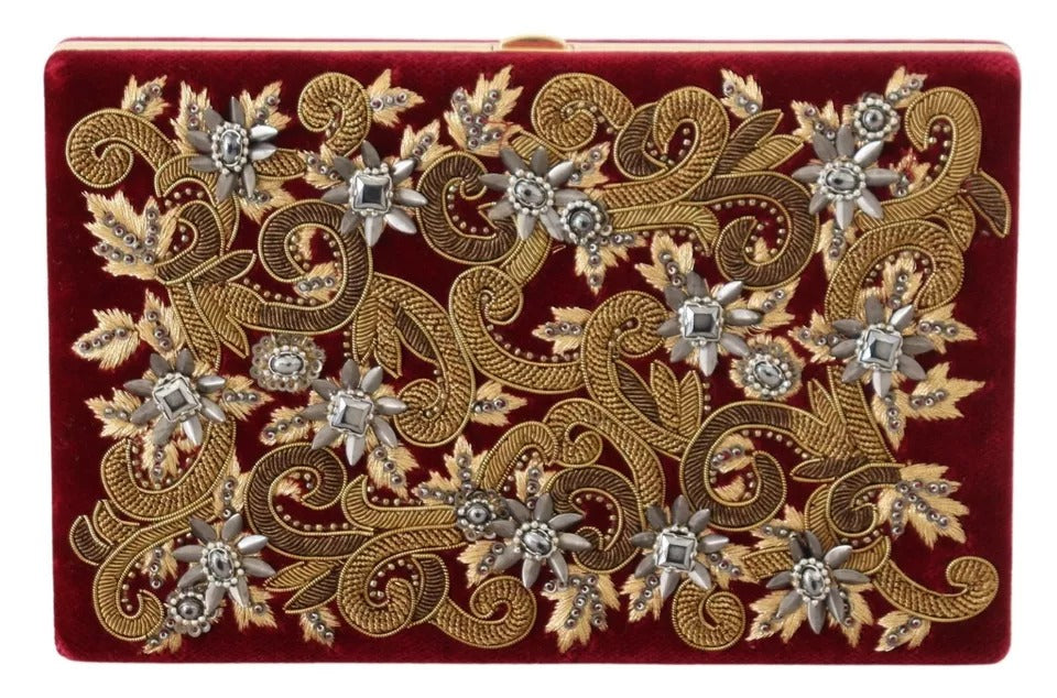 Dolce &amp; Gabbana Red Velvet Gold Frame Clutch Evening Party Purse Bag