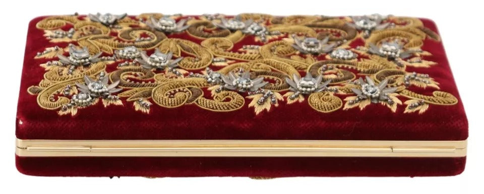 Dolce &amp; Gabbana Red Velvet Gold Frame Clutch Evening Party Purse Bag