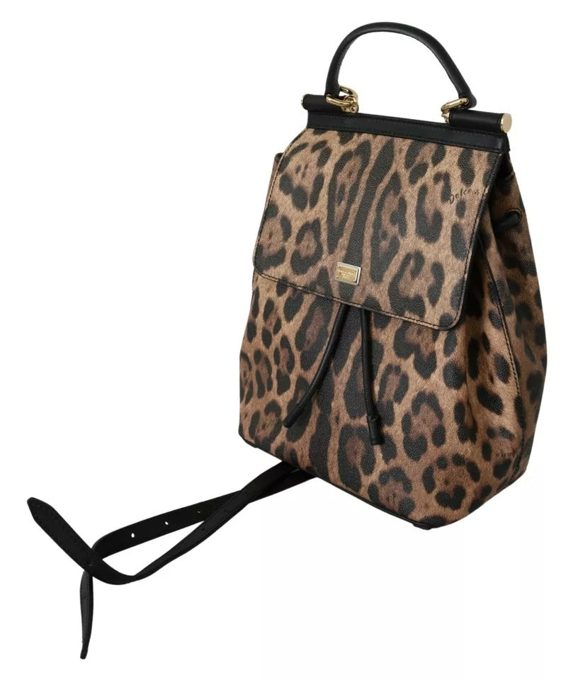 Dolce &amp; Gabbana Brown Leopard Leather Backpack Women SICILY Bag